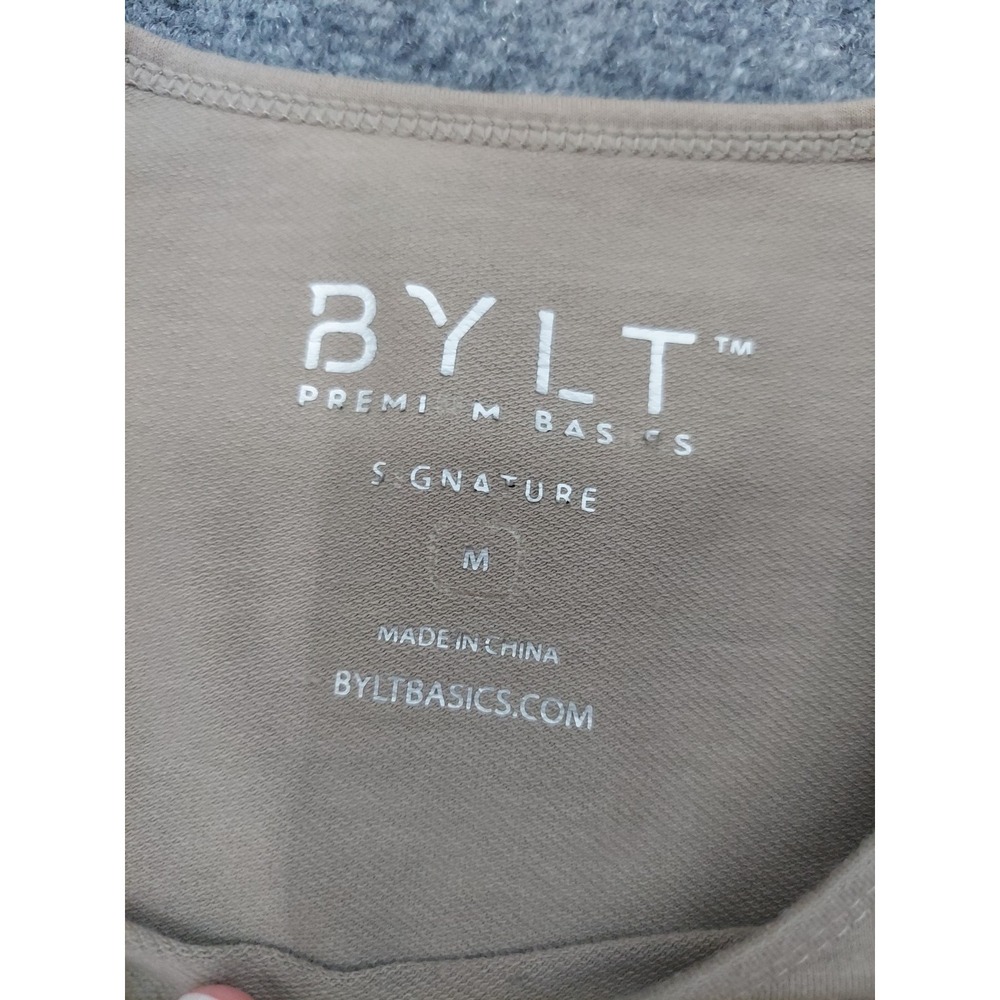 BYLT Shirt Mens Medium Brown Long Sleeve Crew Neck Curve Hem Premium Basics - Picture 4 of 9